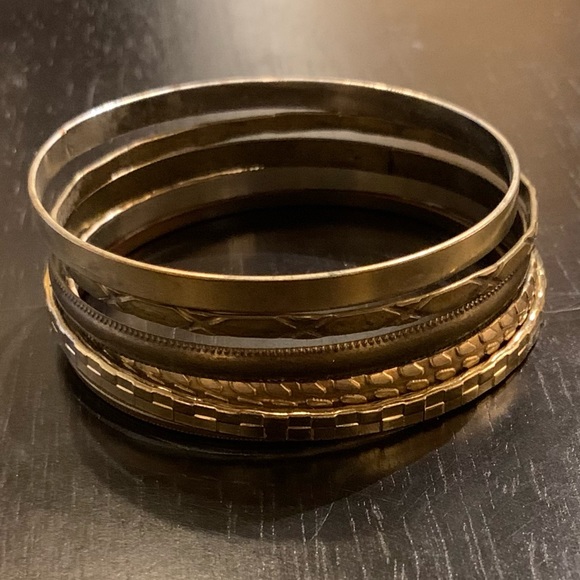 Vintage Gold, Copper, & Bronze Painted Metal Bracelets - 7 Piece Set - Picture 1 of 16